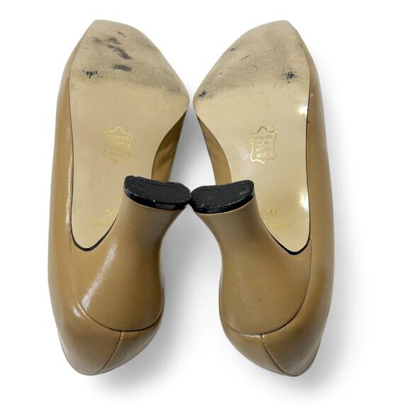 Ann Kristal Leather Pumps 5.5M Camel Tan Bow Square Toe Block Heel Y2K Eulalia - Picture 7 of 11